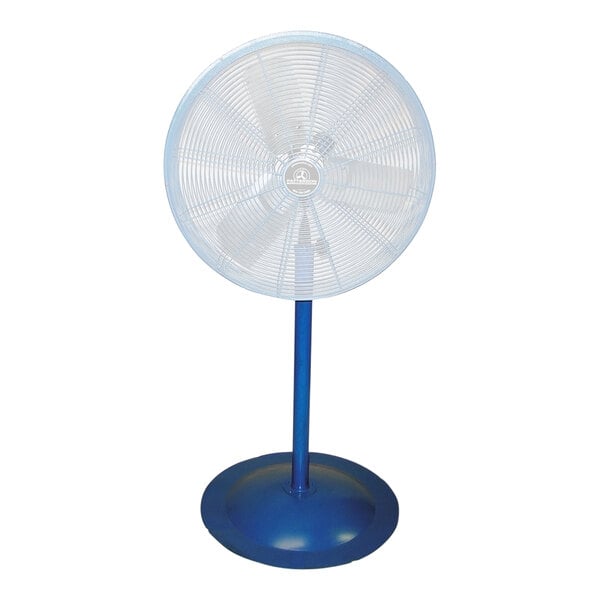 A blue plastic Patterson pedestal base with a pole.