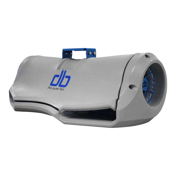 A grey and blue Patterson DB Low-Profile Double-Blower high-velocity fan.