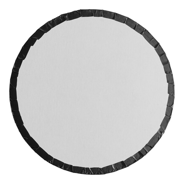 A white circle with black trim.