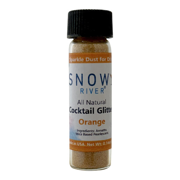 A bottle of Snowy River Orange Cocktail Glitter on a white background.