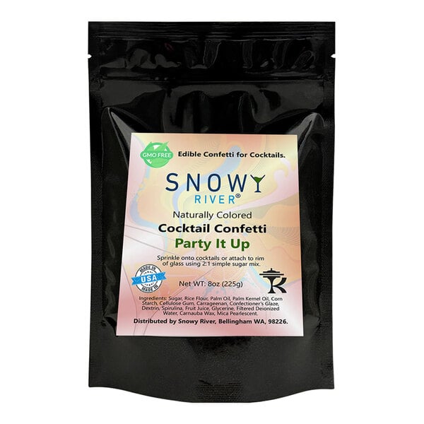 A black package of Snowy River Party It Up Cocktail Confetti with a label.