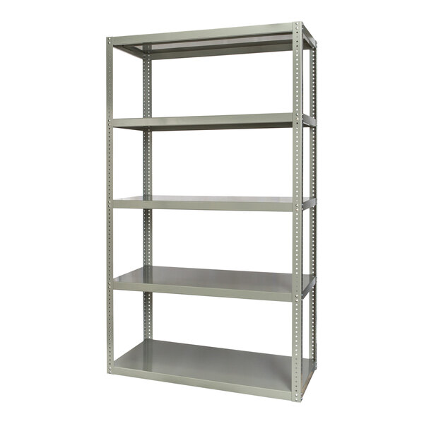A dark grey stand alone High Capacity Reinforced Bolted Shelving unit with 5 shelves.