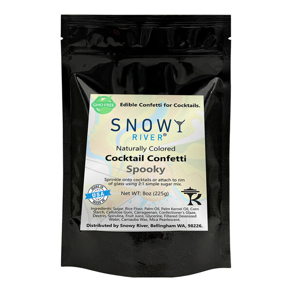 A black package of Snowy River Cocktail Confetti with a white label.