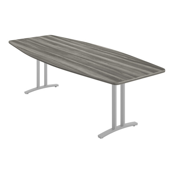 A Correll rectangular conference table with a grey wood surface.