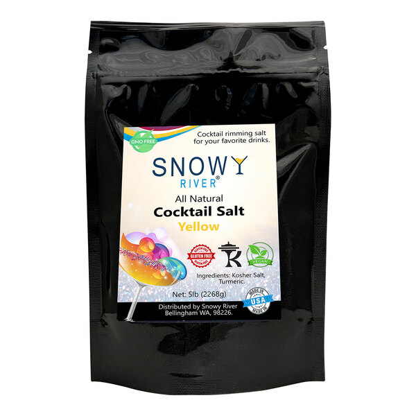 A black package of Snowy River Yellow Cocktail Rimming Salt with a white label.