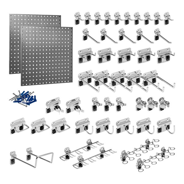 A Triton stainless steel LocBoard with metal hooks and screws.
