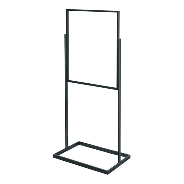 A rectangular black metal frame with a white background.