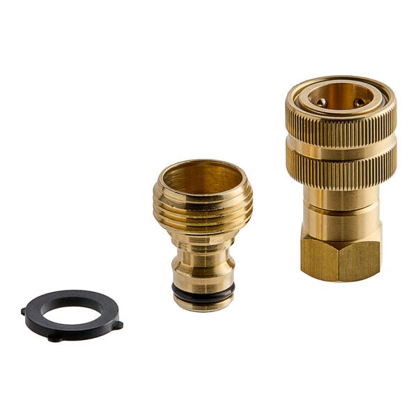 A Regency brass quick disconnect hose adapter with brass fittings.