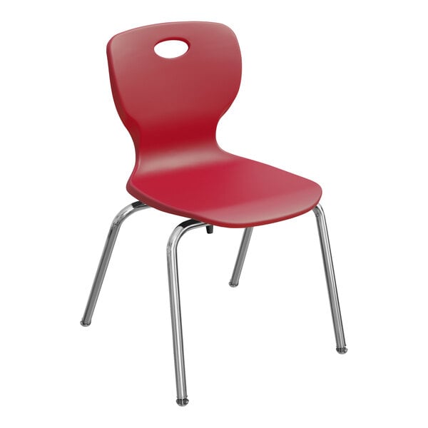 A red Correll Classic student chair with a metal frame.