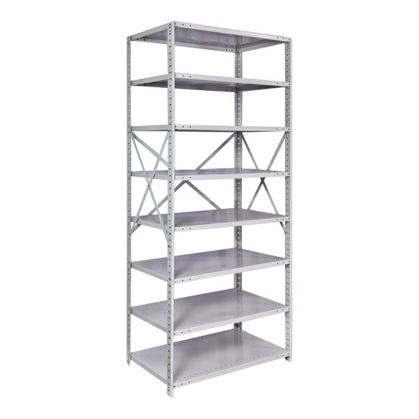 A gray MEDSAFE metal shelving unit with 8 adjustable shelves.
