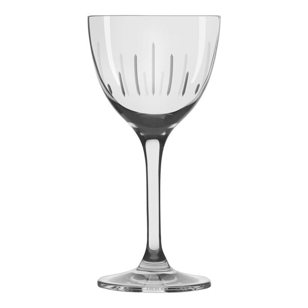 A clear Reserve by Libbey Renewal Nick and Nora glass with a curved stem.