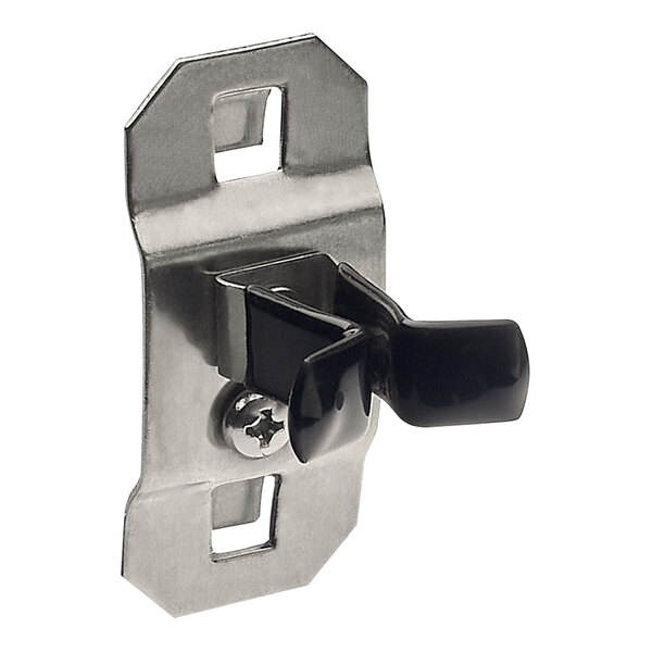 A stainless steel Triton Products spring clip with a black vinyl-dipped end.