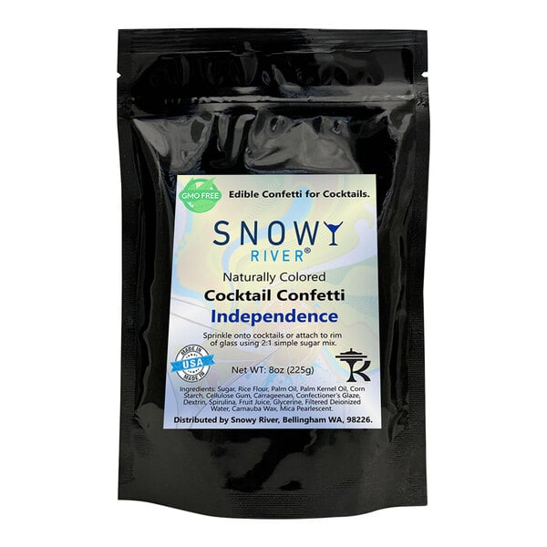 A black package of Snowy River Independence Cocktail Confetti with a white label.