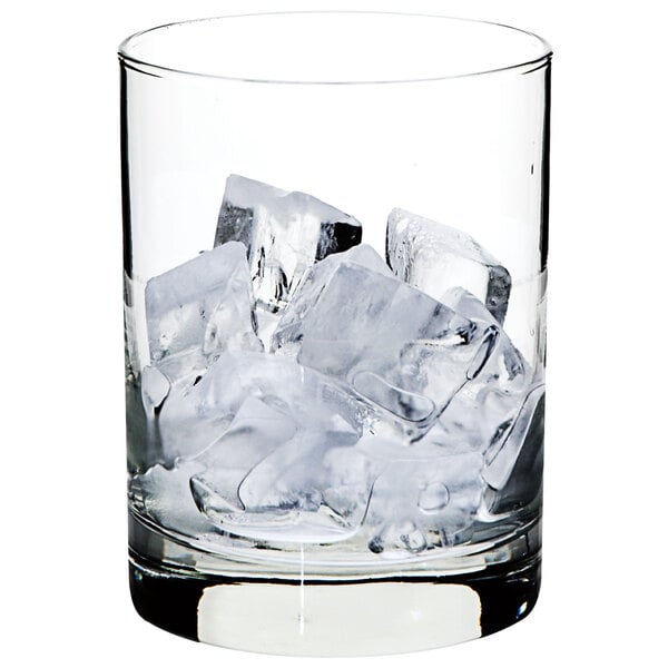 a glass of ice cubes
