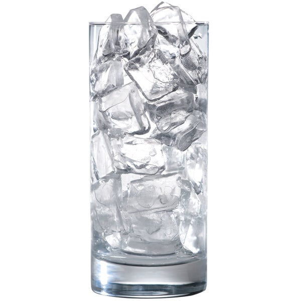 A glass filled with ice from a Manitowoc ice dispenser.