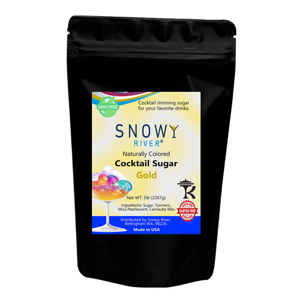 A black bag of Snowy River Gold Cocktail Rimming Sugar.