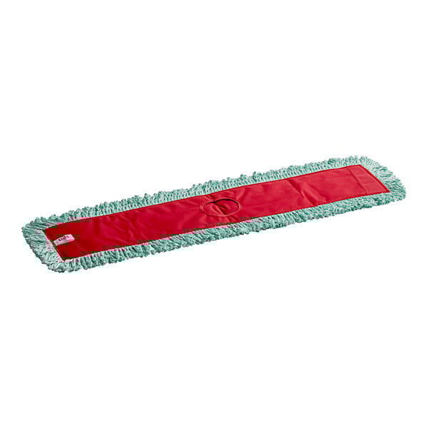 A red and green Lavex microfiber pocket mop pad.