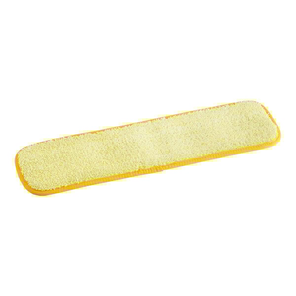 A yellow rectangular Lavex microfiber mop pad with hook and loop backing.