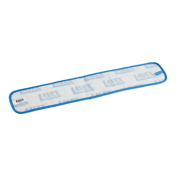 A white rectangular microfiber mop pad with blue trim and the word "Lavex" in blue.