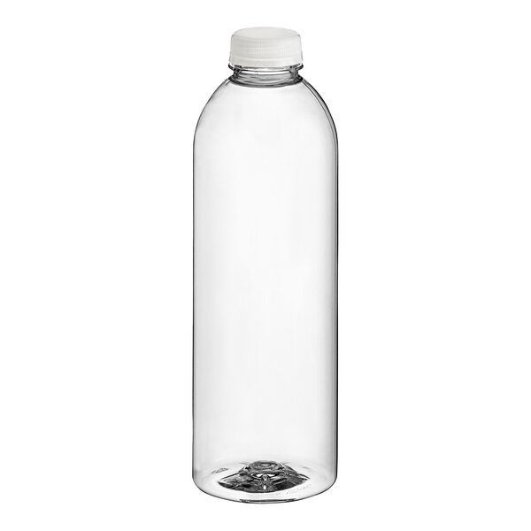 A clear plastic round juice bottle with a clear lid.