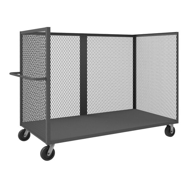 A black Durham Mfg steel mesh maintenance cart with wheels.