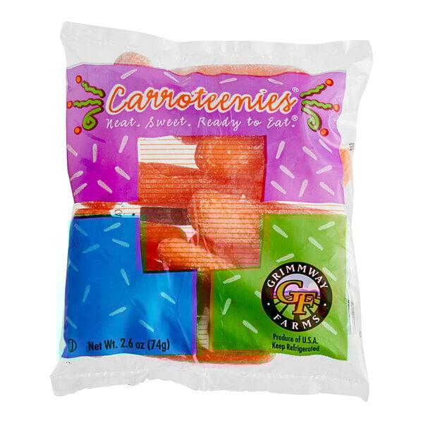 A plastic bag of baby carrots.