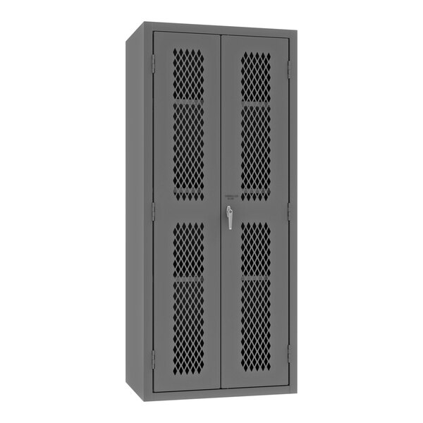 A 36" wide gray steel locker cabinet with a lock.