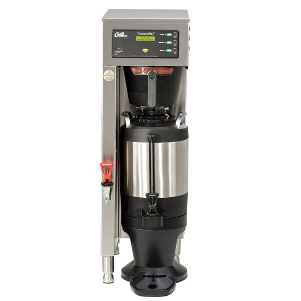 A Curtis ThermoPro coffee brewer with a black and silver base.