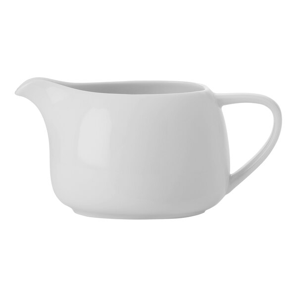 A Luzerne bright white creamer with a handle.