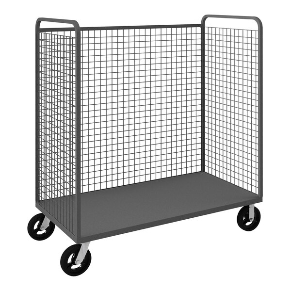 A gray Durham Mfg wire cart with a wire mesh frame.