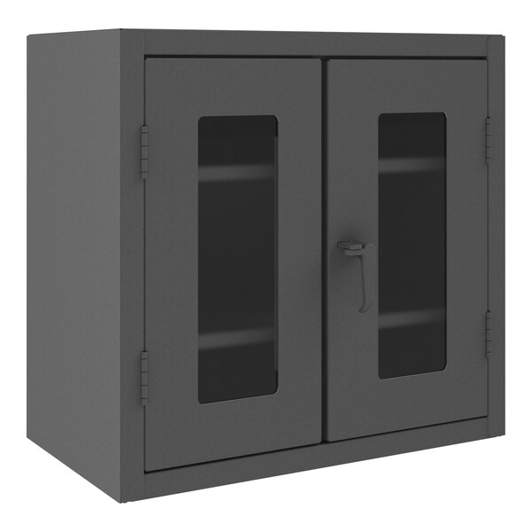 A gray metal 36" wide clearview cabinet with two doors.