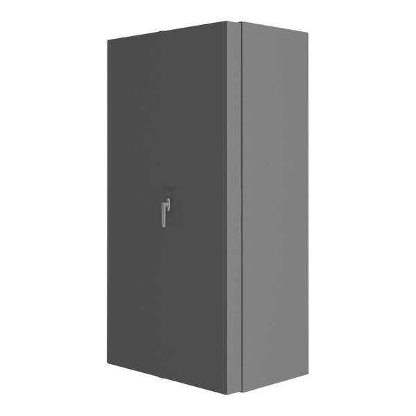 A grey Durham 14 gauge steel storage cabinet with a box-style door.