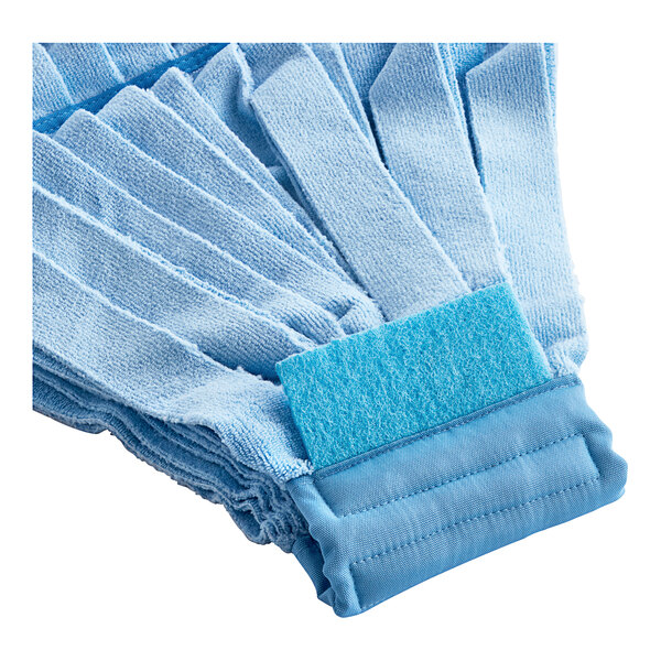 A Lavex blue microfiber strip mop with a blue headband.