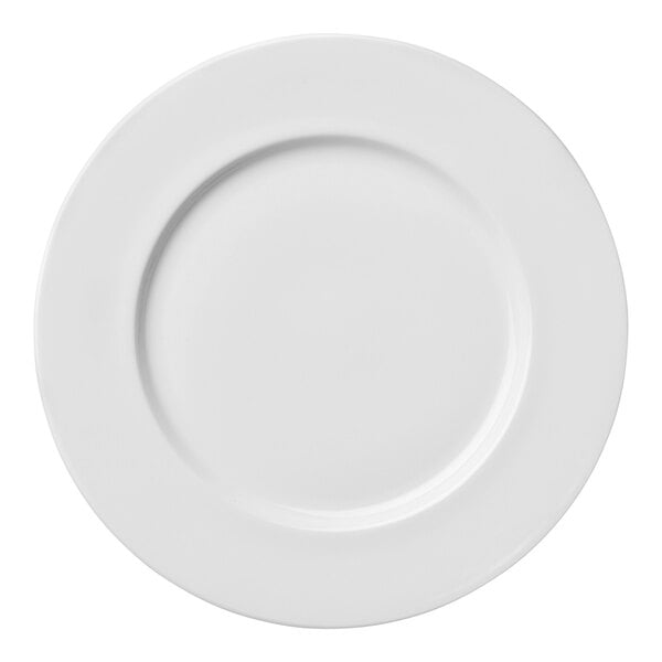 A Luzerne bright white porcelain plate with a wide white border.