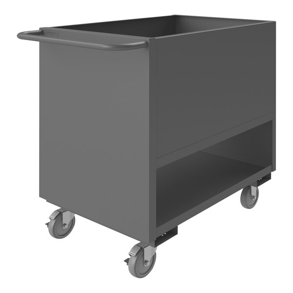 A grey Durham Mfg low-deck maintenance cart with wheels.