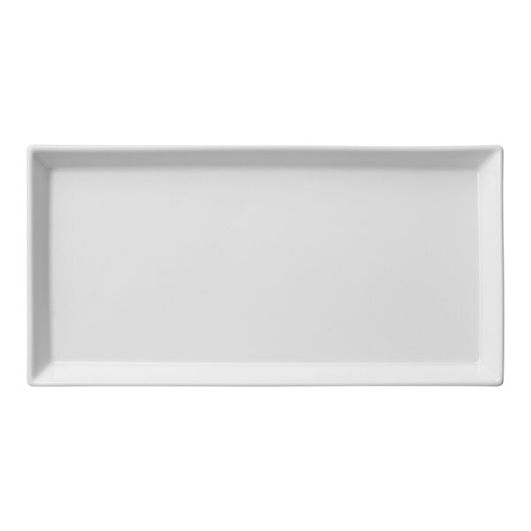 A white rectangular plate with a white background.