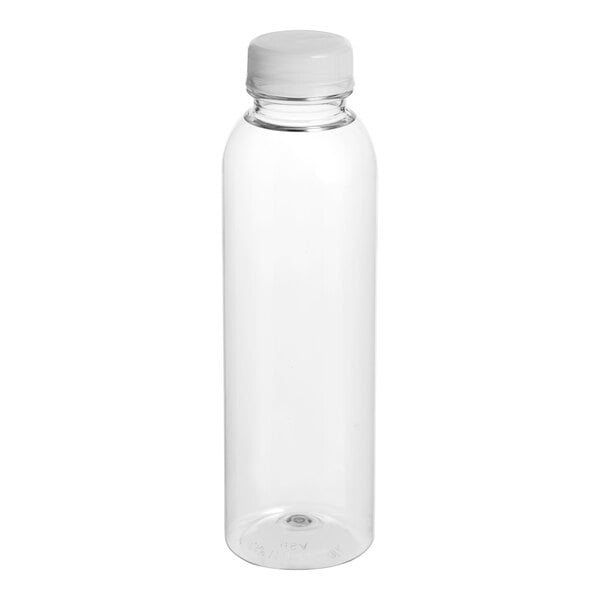 A clear plastic juice bottle with a clear lid.