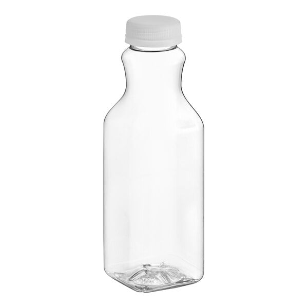 A clear plastic square carafe juice bottle with a clear lid.