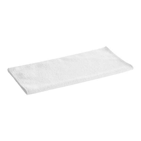 A Lavex white microfiber cloth on a white background.