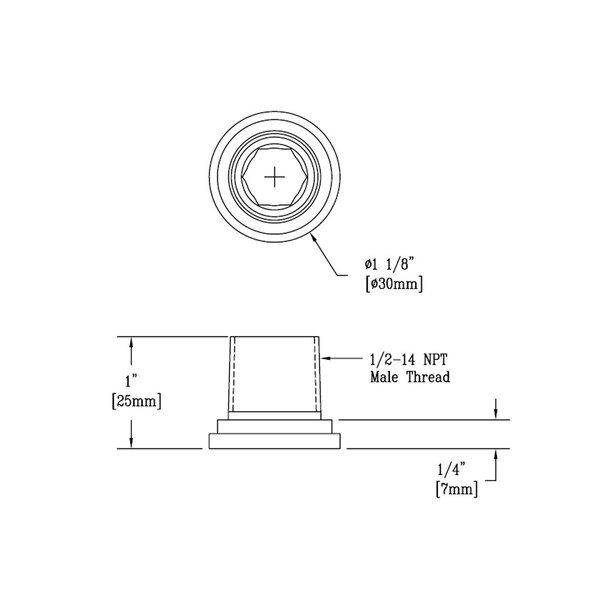 A circular chrome base with a hole in the center and a cross-shaped screw insert.