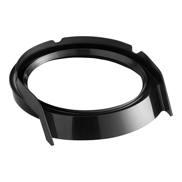 A black plastic bowl flange for an AvaMix juicer on a white background.