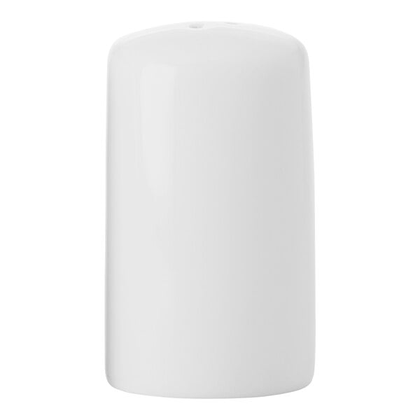 A white rectangular porcelain pepper shaker with a lid.