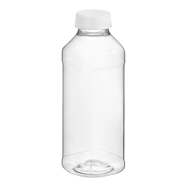 A 14.5 oz. clear square PET juice bottle with a white lid.