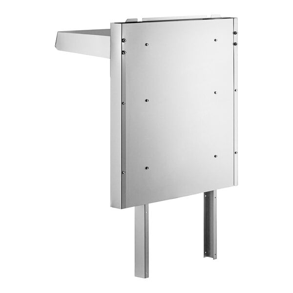 A stainless steel rectangular backsplash assembly with screws.