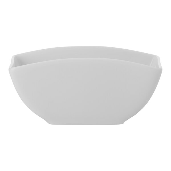 A white porcelain bowl with a curved edge.