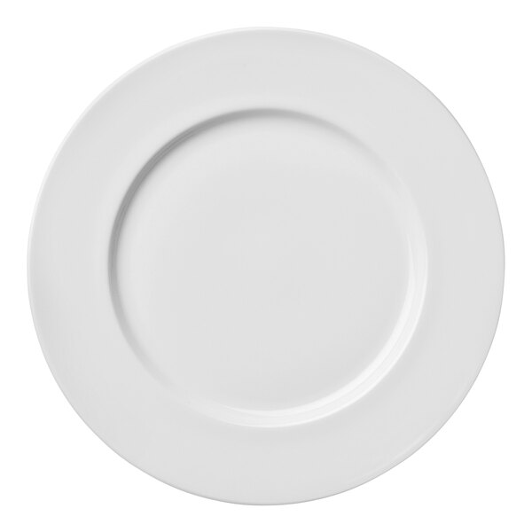 A Luzerne bright white porcelain plate with a wide white rim.