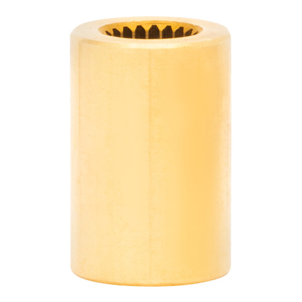 A gold cylinder with a hole in it.