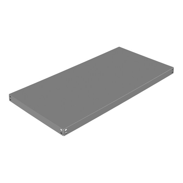A grey rectangular 14 gauge steel shelf with holes.