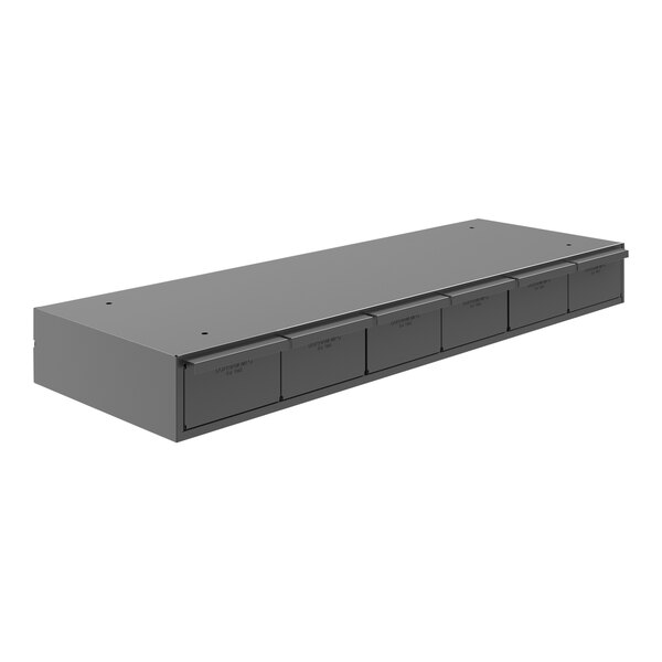 A grey rectangular Durham steel storage cabinet with drawers.
