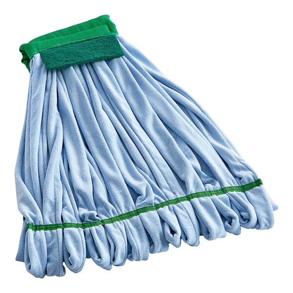 A Lavex blue microfiber tube mop with a green headband.